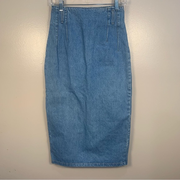 VTG 90s Stuffed Shirt Jeanswear Denim Midi Skirt Back Buttons - Picture 9 of 9